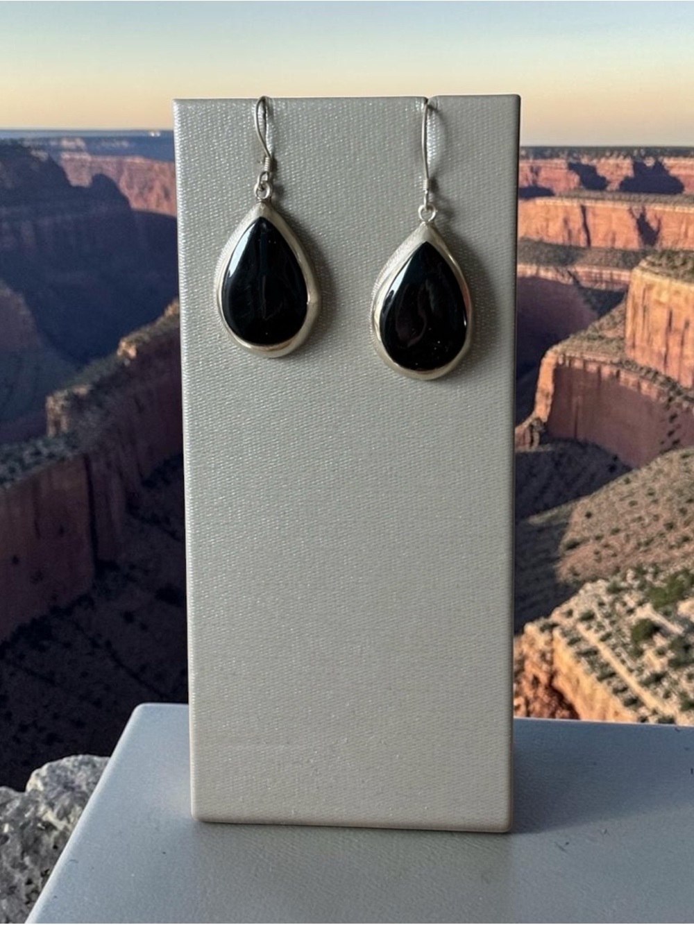 Sterling Silver Teardrop Black Onyx Dangle Earrings